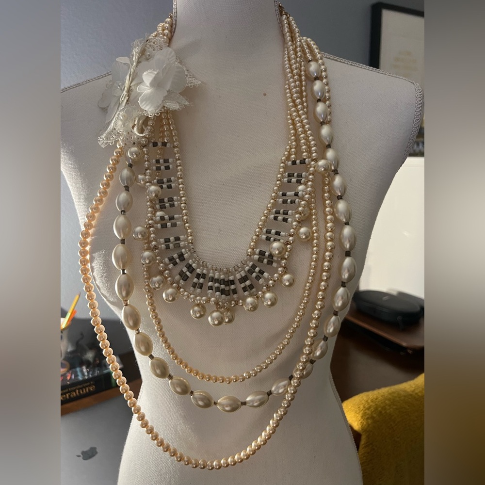 Elegant Pearl and Bead Necklace Set
